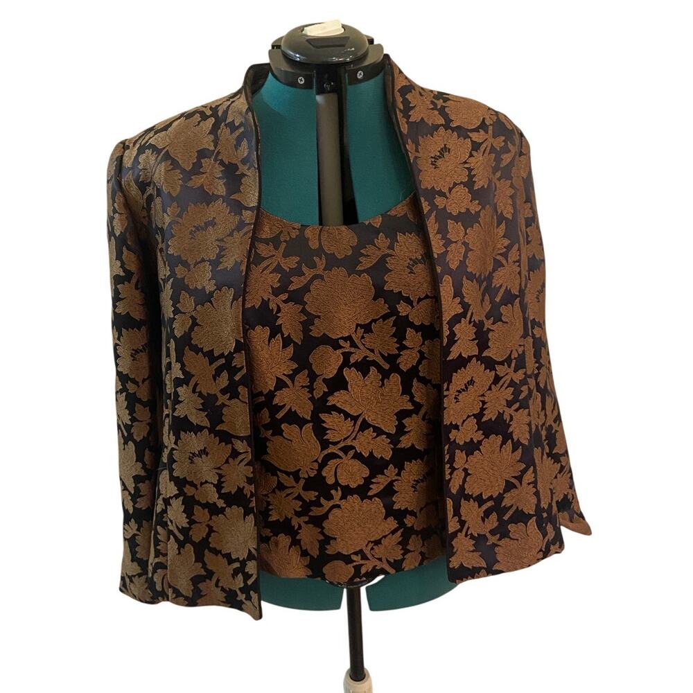 Jessica Howard Women 2 PC Blazer Cami Top 14 Open Front Career Fall Brown
